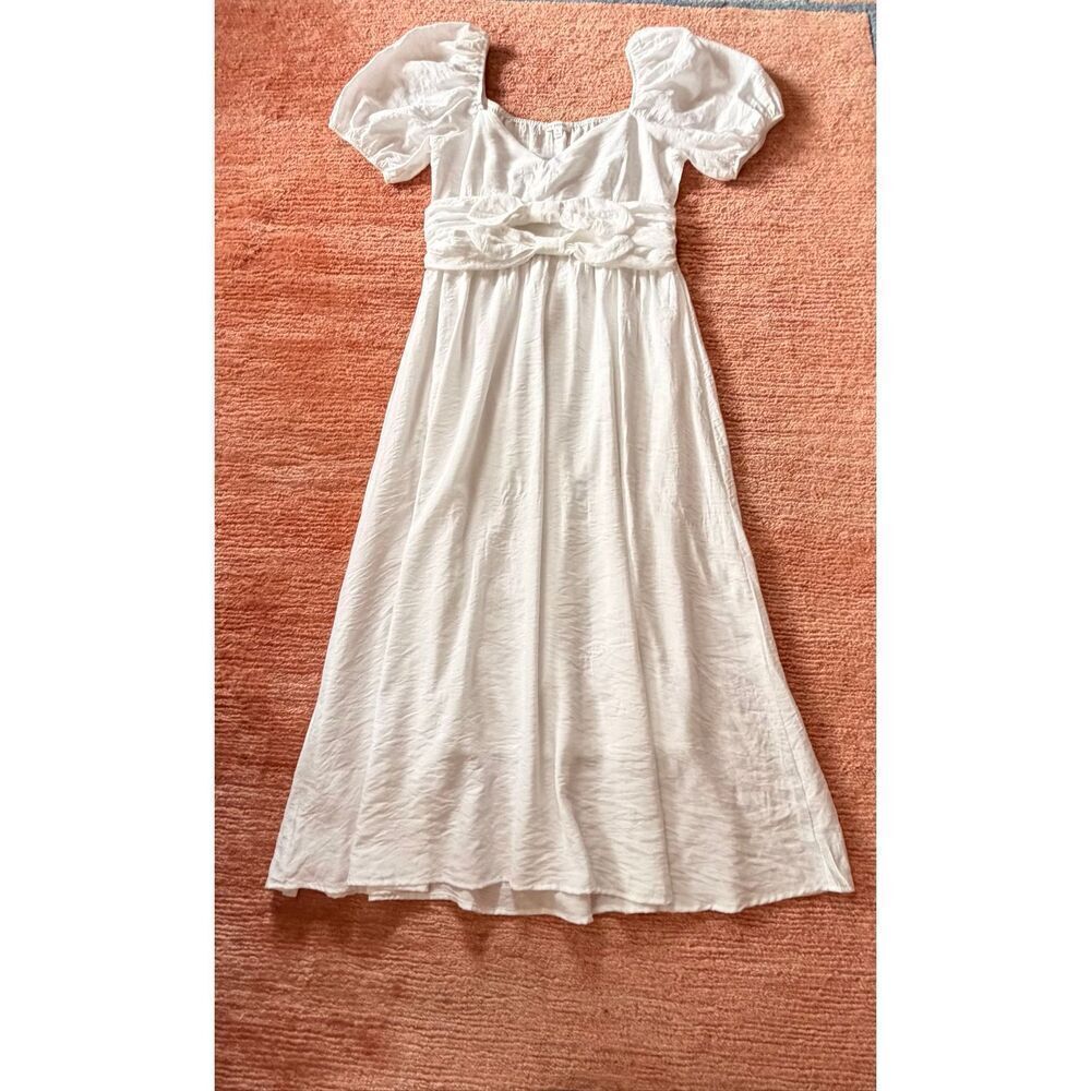 Blu Pepper White Puff Sleeve Midi Dress Size L